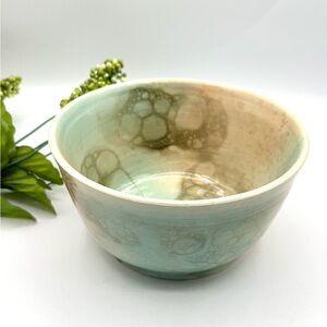 Signed Studio Art Aqua & Pink Large Bowl. Lead Free, Food Safe